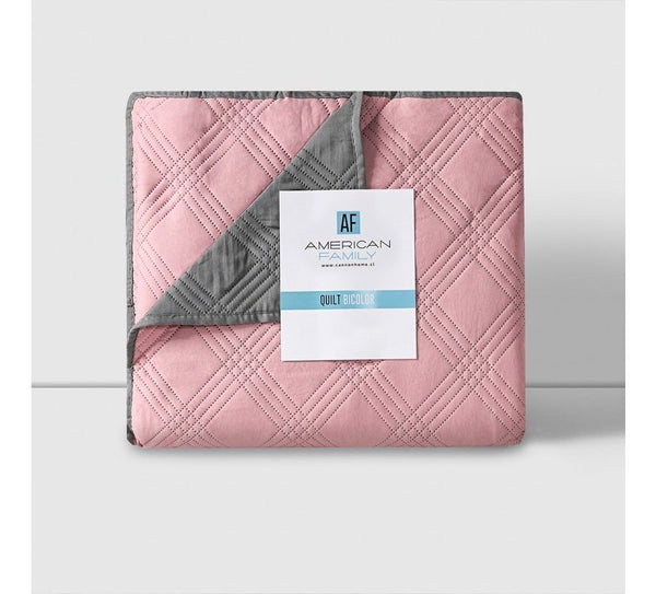 Quilt 2.5 plazas bicolor Rosa Gris, American Family