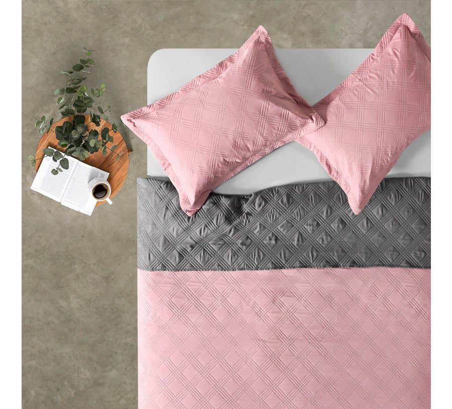 Quilt 2.5 plazas bicolor Rosa Gris, American Family