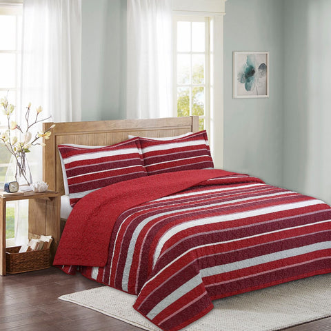 Quilt Estampado Deluxe 2.0 plazas, Reversible, Doral.-  Rojo blanco